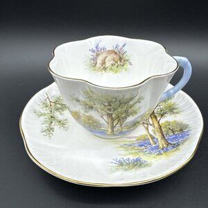 Vintage Shelley Bone China Bluebell Wood Floral Teacup Saucer Woodland Shower